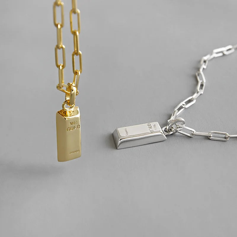 Aimgal Lucky Fortune Gold Bar Pendant Necklace 18K Gold-Plated S925 Silver Friend Gift Fine Jewelry