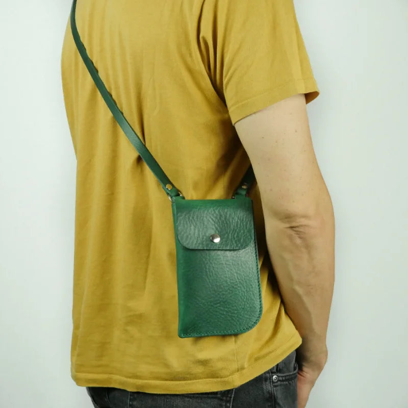 Custom Lightweight Men's Crossbody Shoulder Messenger Bag PU Leather Sling Phone Pouch with Button Decoration Waterproof