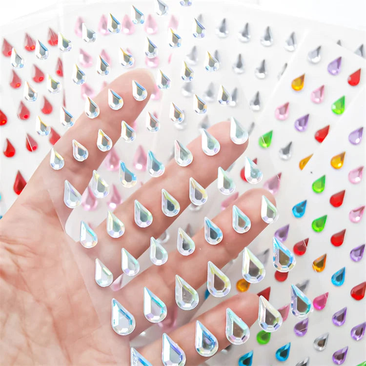 Hisenlee 7-piece Set Water Drop Shape 3D Acrylic Jewel Stickers Self-Adhesive Rhinestones for Festival Face Crafts Printed Type
