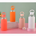 Sports Handheld Water Glass Bottle with Silicone Sleeve Simple Style Casual Cup for Student & Couple Summer Milk Glass Bottle