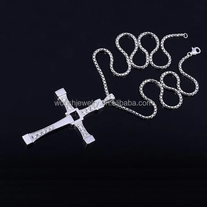 Stainless Steel Chain Necklace Steel Color Cross Shape Pendant Necklace for Men Gift
