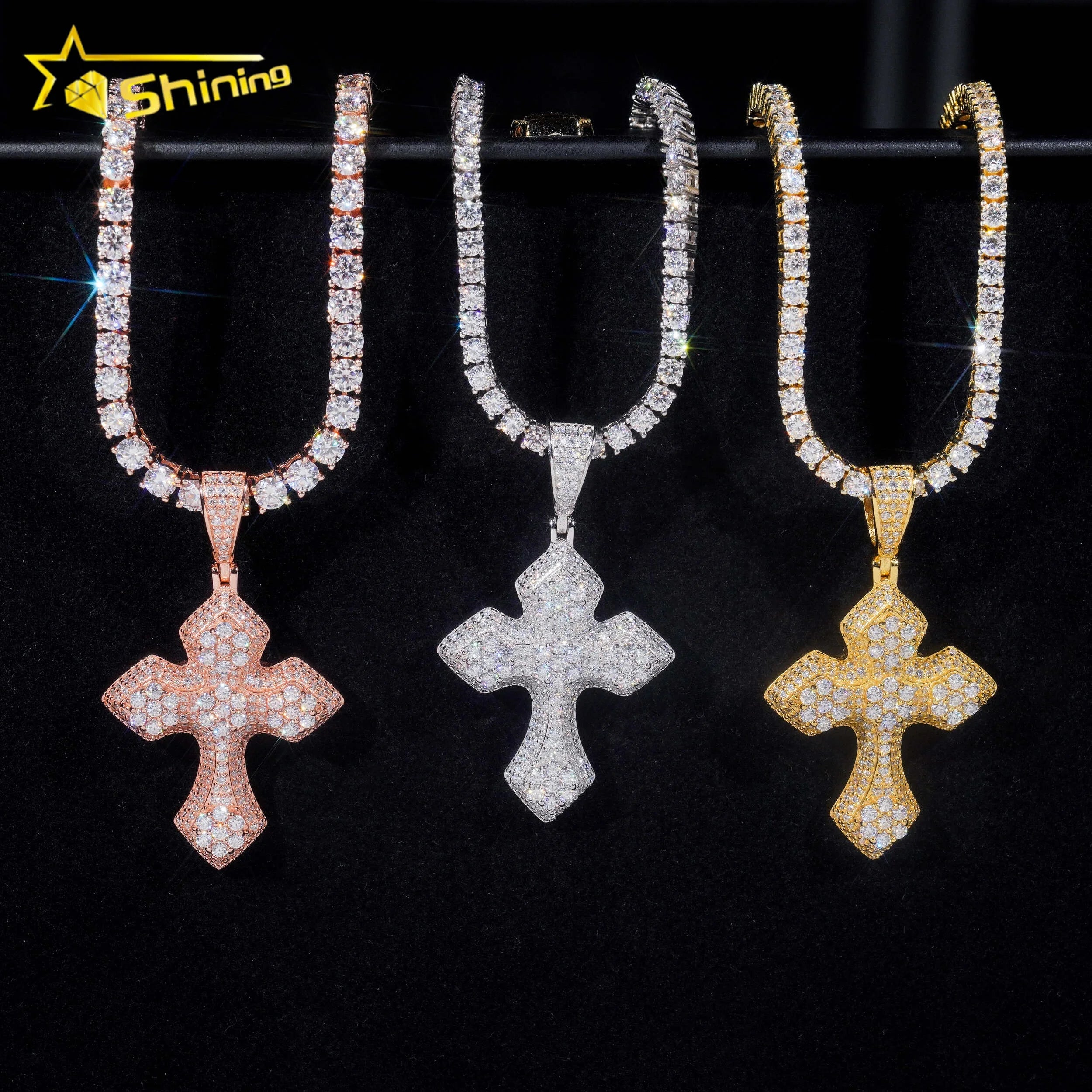 RTS GRA Pass Diamond Tester Hip Hop Jewelry 925 Silver Gold Plated Iced Out VVS Custom Moissanite Pendant Cross Pendant