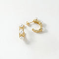 QIAOREN 12397 Trendy Hammered Pearl Hoop Earrings Gold Stainless Steel Triple Pearl Wide C Hoops Textured Studs Women US EU