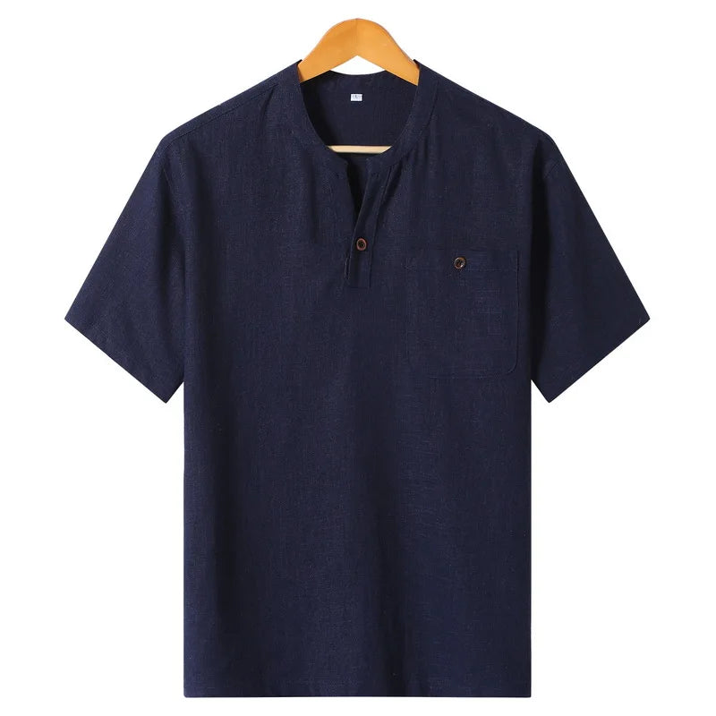 Men's Casual Summer Linen T-Shirt Custom Logo Print Pattern Breathable Quick Dry Cotton Linen Top Short Sleeved Large Size