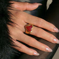 NEW VINTAGE EXQUISITE POLISH IRREGULAR DRIP RED LOVE RING Dazan New INS 18k PVD Gold Plated Stainless Steel Valentines Day Gift