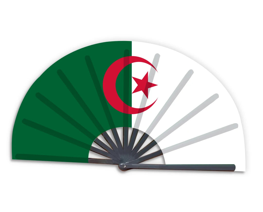 2022 Wholesale Custom Printed National Cuntry Flag Algeria Folding Bamboo Hand Held Fan