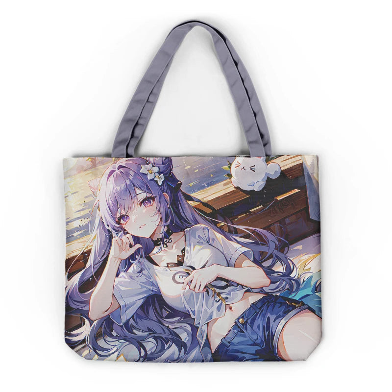 Custom Fashion Gift Eco Canvas Mini Tote Bag Zipper Anime Genshin Impact Print Tote Shopping Bags