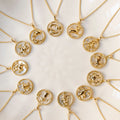 Trendy 12 Zodiac Stainless Steel 18K Gold Plated Women's Link Chain Zircon Aries Leo Necklace