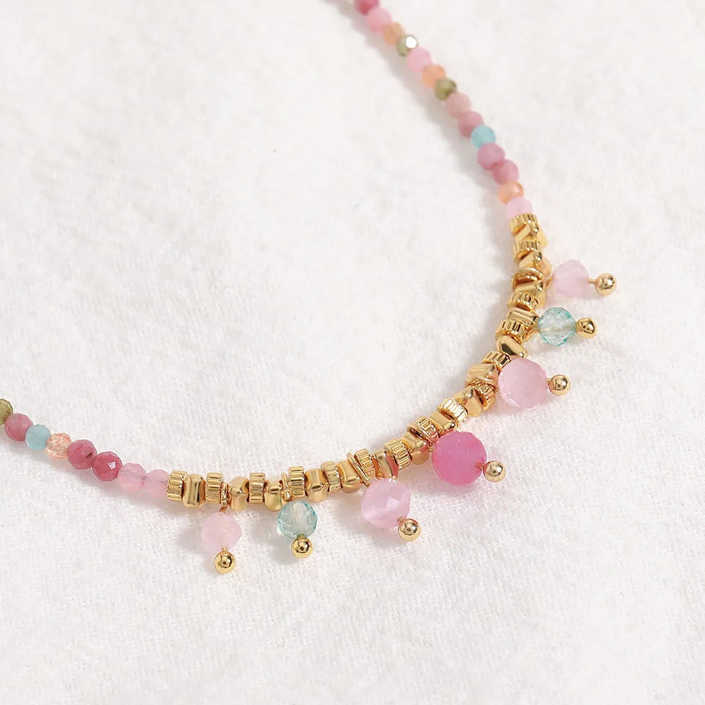 New Mixed Color Natural Redstone Clavicle Chain Beaded Necklace Niche Design Sense of Bohemian Holiday Style Handmade Necklace
