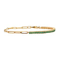 AA00032 New Hip Hop Jewelry Brass Colorful Stone Half Tennis Chain Half Paper Clip Bracelet Rhinestone Bangles
