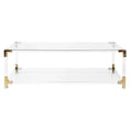 Modern Double Layer Rectangular Tea/Coffee Table Gold Stainless Steel Base Acrylic Handmade Decorative Tempered Glass Durable