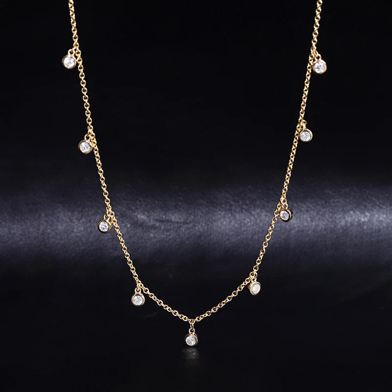 Ready to Ship 18k Real Solid Yellow Gold Lab Diamond Gemstone Jewelry Dancing Lab Grown Diamond Necklace