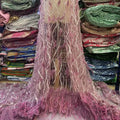 High Quality 3D Embroidery African Lace Fabric Fancy Sequins Net Tulle Mesh Lace With Feather for Bridal Dress