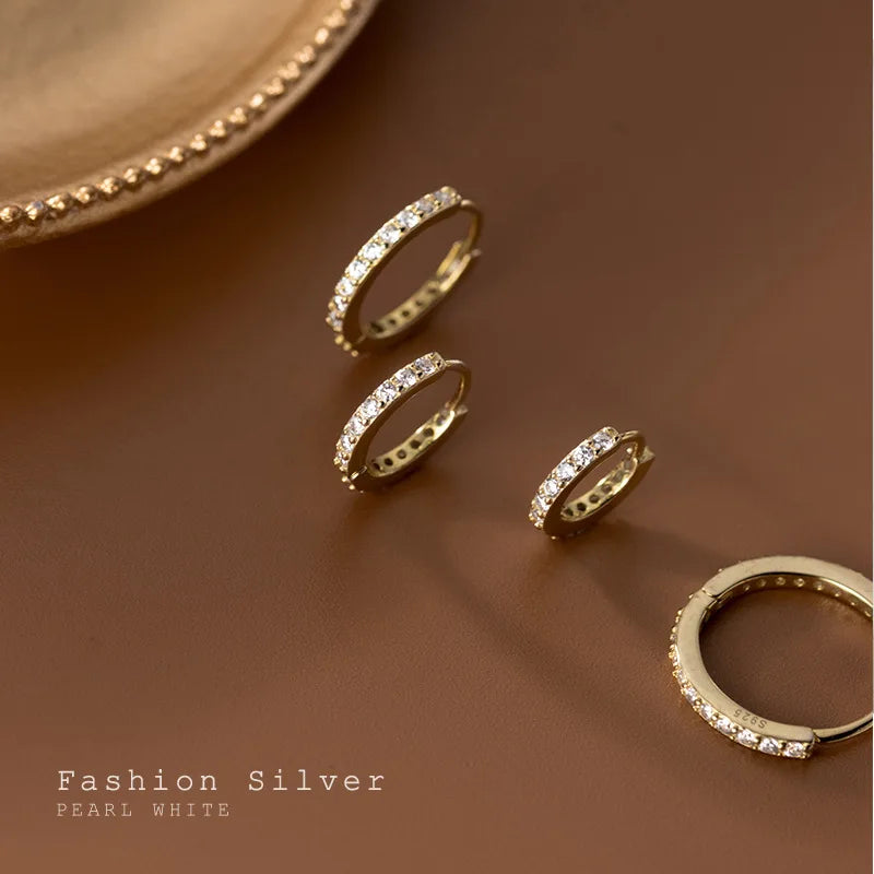 Different Size Korean Simple Fashion 925 Sterling Silver Single Row Drill Zircon Hoop Earrings for Women Girls
