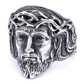 Men Vintage Stainless Steel Christian Hiphop Jewelry Gold Face of Jesus Figure Rings