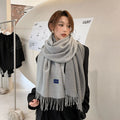 Hot Sale Women's Double-sided Korean-style SATINE Shawl Winter All-match Warm Scarf Tassel Solid Color Hot Polyester