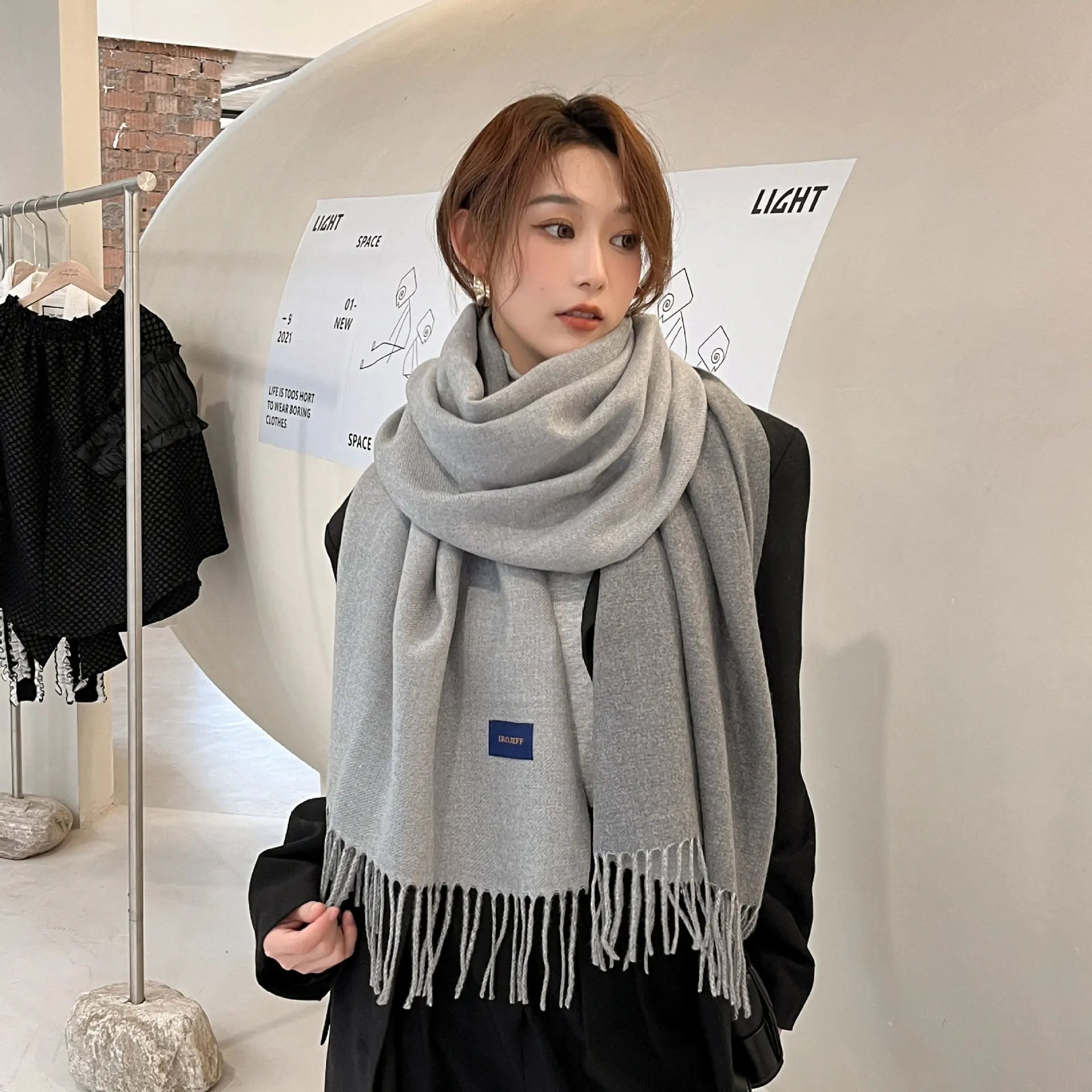 Hot Sale Women's Double-sided Korean-style SATINE Shawl Winter All-match Warm Scarf Tassel Solid Color Hot Polyester
