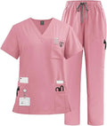 72% Polyester 21% Viscose 7% Spandex 200G Multiple Pockets V-Neck Top and Drawstring Scrub Pant Nurse Work Uniform Quick Drying