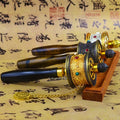 Copper Hand Cranked Handle Base with Six Character Mantra Tibetan Style Handheld Temple Buddhist Tool Prayer Wheel