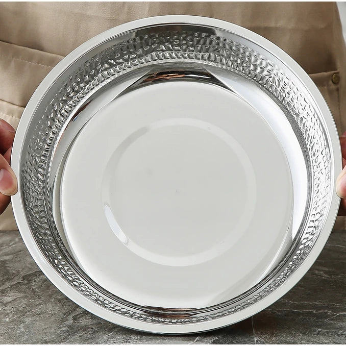 Zhenneng Popular Factory Directly Sell Round 304 Stainless Steel Deep Dishes & Plate Set Serving Trays for Kitchen