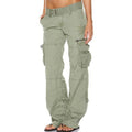 Women Cargo Long Pants Cotton Pockets Europe Straight Wide Leg Pants Fashion Multi-pocket Retro Trousers Casual Cargo Pants