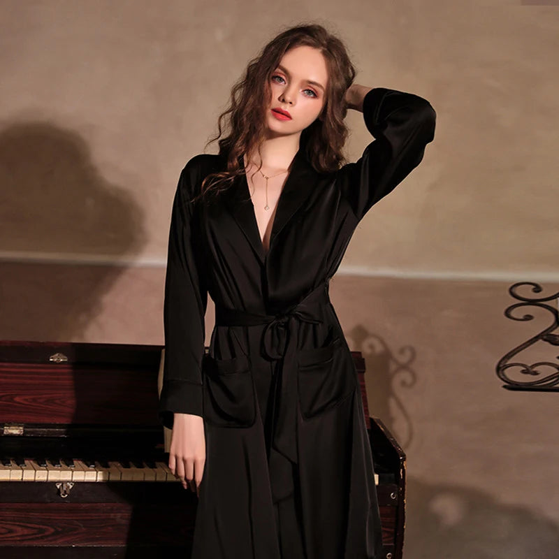 Sexy Deep V Women Nightgown Ladies Robe Female Soild Silk Like Satin Pajamas Women's Sleepwear for Wedding Party