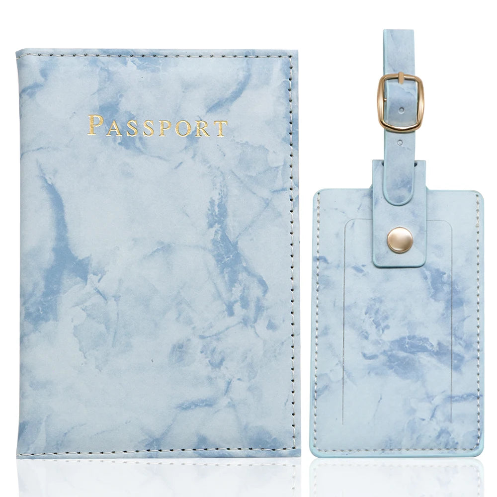 Customized Marble Passport Holder Case Card Case Travel Accessories Combo Passport Cover and Luggage Tag Set for for Women Men