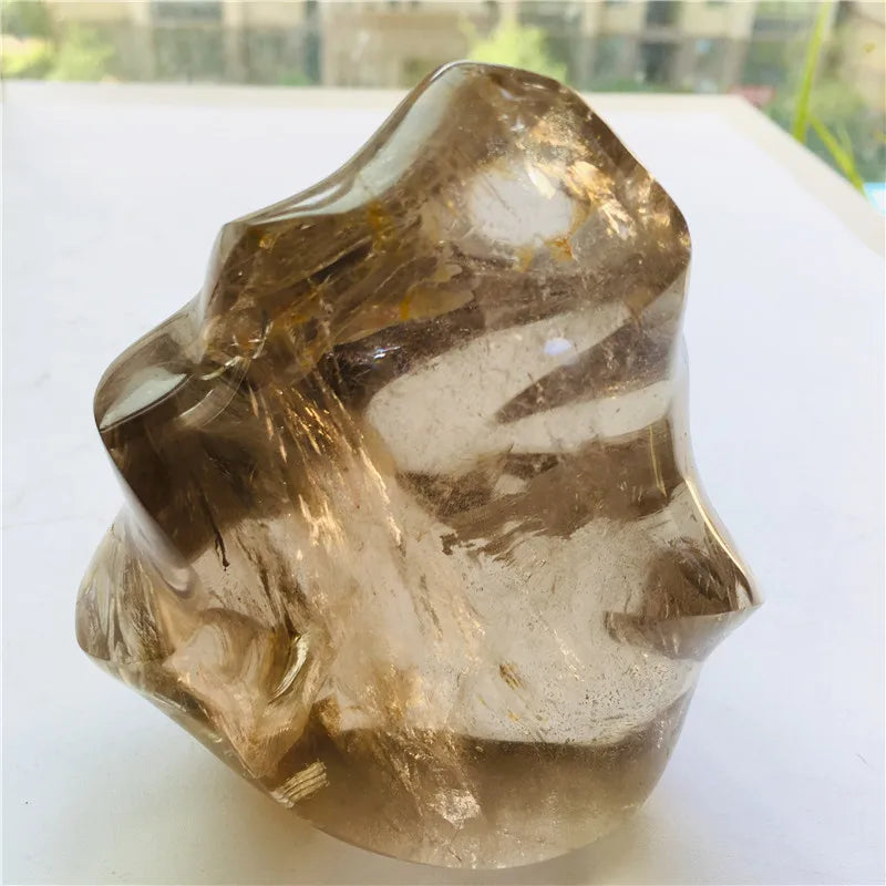 High Quality Crystal Flame Stone Healing Smoky Quartz Stand Flame Stone for Home Decoration
