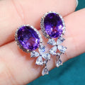 CAOSHI Gorgeous Oval Flowers Design Purple Crystal Cubic Zirconia Earrings for Women Wedding SIlver Plated CZ Pendant Earrings