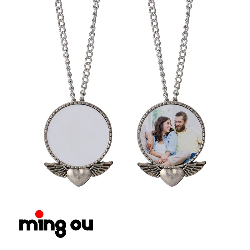 Clearance 20% off Jewellery Photo DIY Brooch Necklace Sublimation Round-shape Angel Wing Brooch Necklace