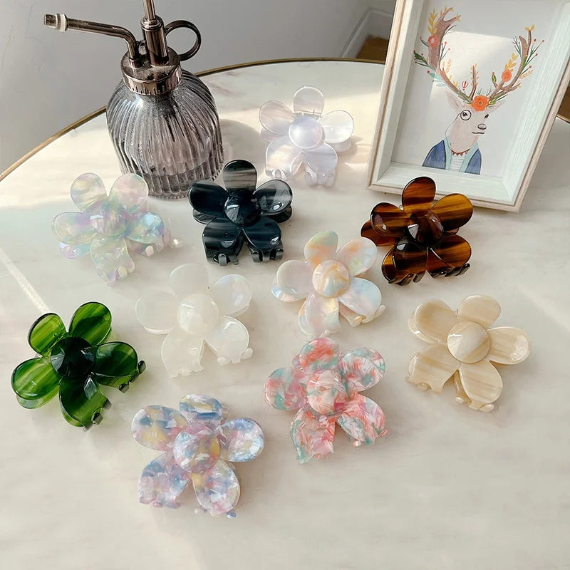 Ins Hot Selling Acetate Flower Hair Claw Clips 6.8cm Fashion Retro Hair Clip Flower Hair Claws for Women