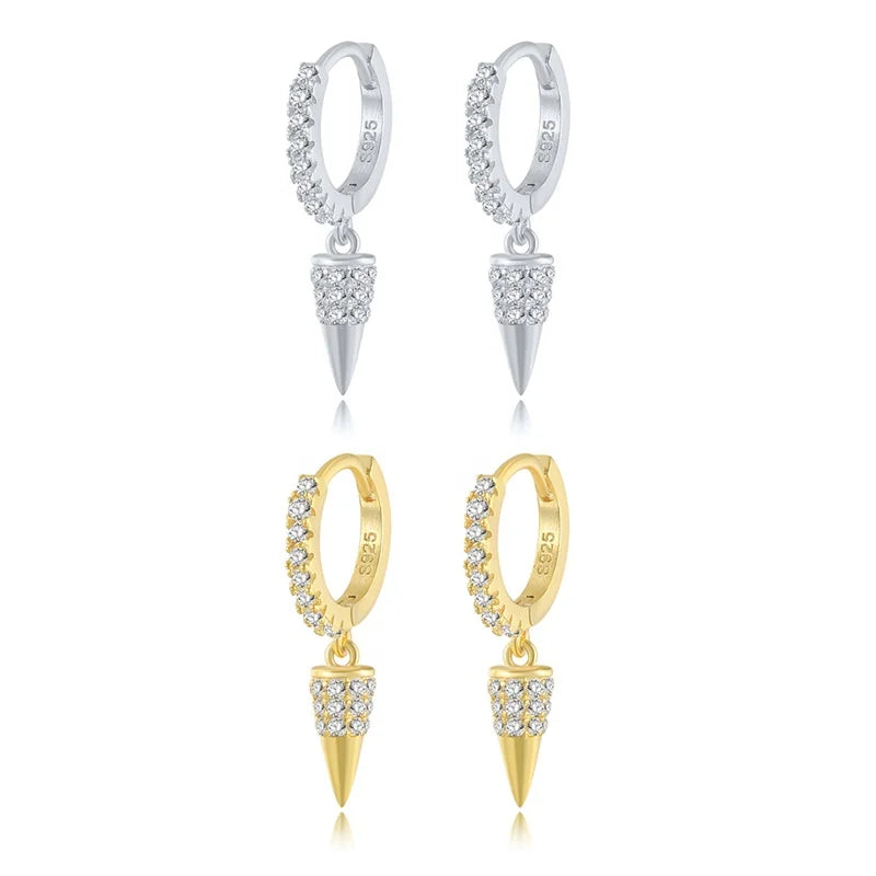 YHE0247 Fashion Cubic Zircon Small Geometric Spike Earrings Gold and Silver Color Hoop Earrings for Women Daily Wear MegaBDM