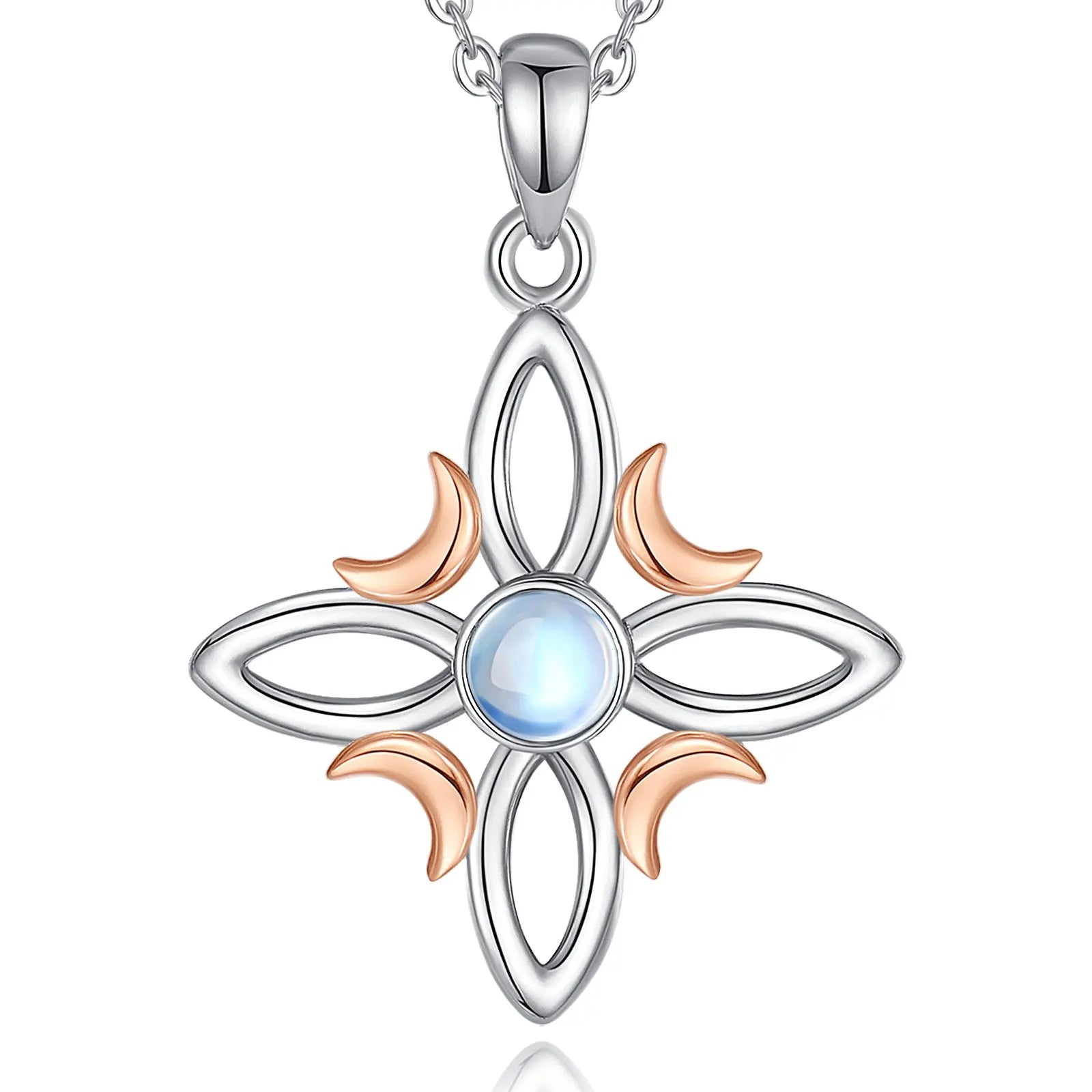 Merryshine Rose Gold Plated 925 Sterling Silver Moonstone Irish Celtic Love Wicca Jewelry Delicate Witches Knot Chocker Necklace