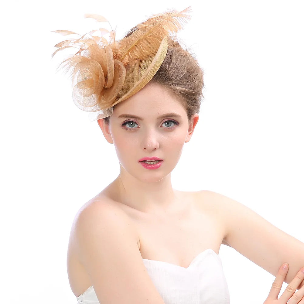 Lady Party Wedding Fascinator Church Mesh Feather Hat Headband Fascinator Clips for Women