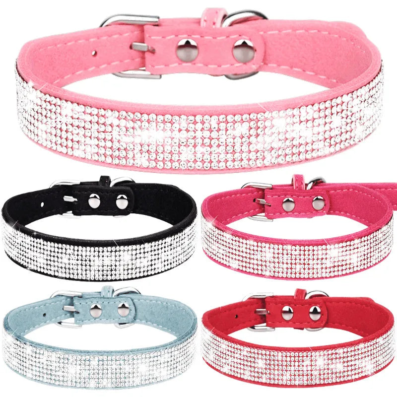 Wholesale Flash Crystal Pet Collar Korean Style Velvet Material Gold Dog Collar for Small Medium and Large Pet