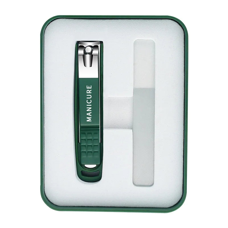 FOCSTAR 2023 Green Color Manicure Nail Clipper Set Anti-Splash with 2 3 4 6 Pieces Catcher for Fingers (BT2056)