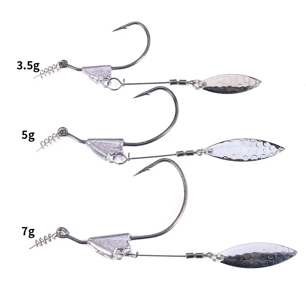 Wholesale JI131 3.5g 5g 7g 5pcs/bag Lead Jig Head Fishing Hooks with Rotating Sequins Spoon