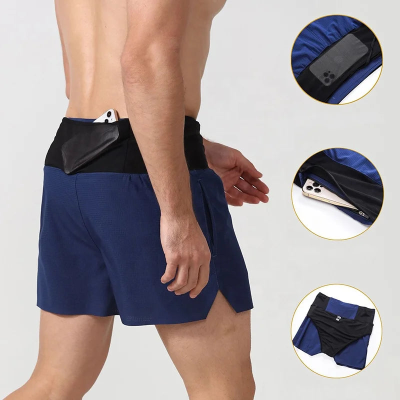 Custom Quick Dry Welded Hem Mesh Lining Mens Running Shorts With Mesh Pocket Male Gym Workout Sports Marathon Shorts