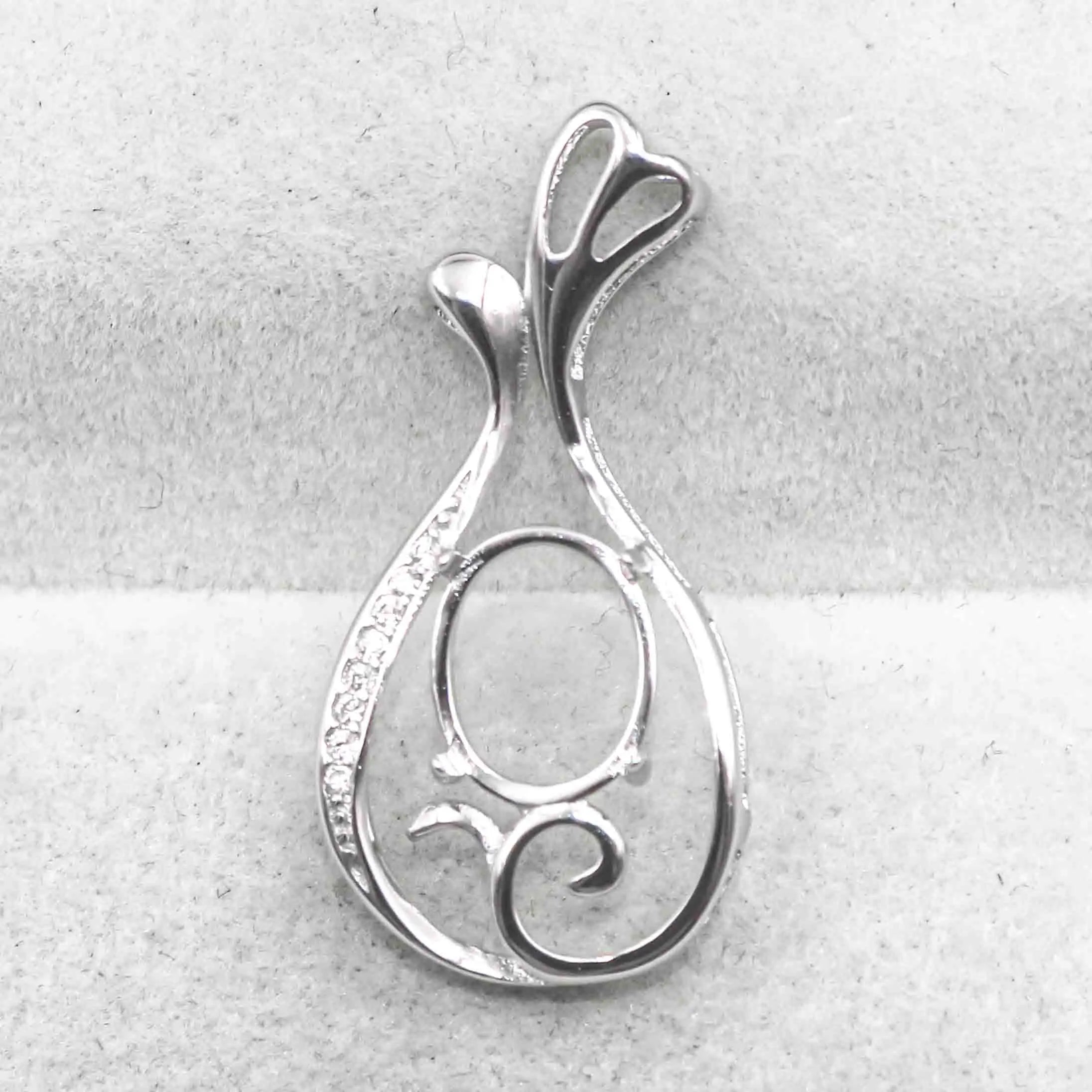 Sterling Silver 8*10mm Semi Mount Pendant Empty Frame Blank Support Setting S925 Base Holder Without Center Stone for DIY Inlay