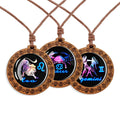 12 Constellations Jewelry Glass Dome Cabochon Wooden Pendant Hand Woven Brown Rope Retro Sweater Chain Necklace
