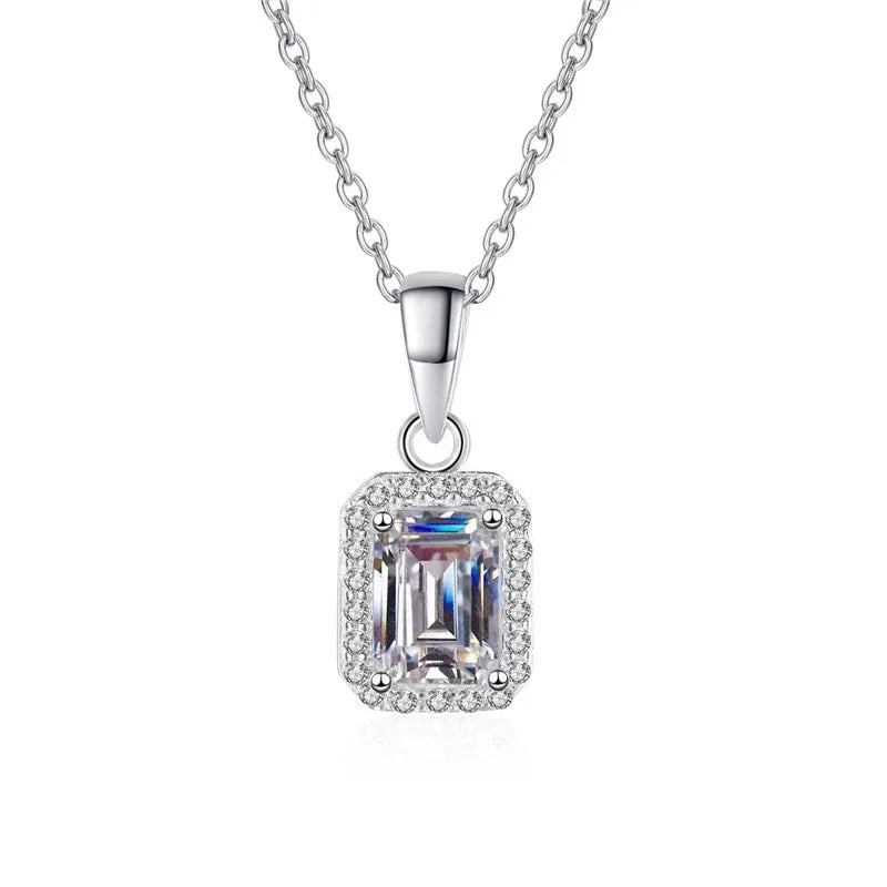 Moissanite Pendant Necklace 1CT Emerald Cut Moissanite 925 Sterling Silver Wearable Necklace for Women with Certificate