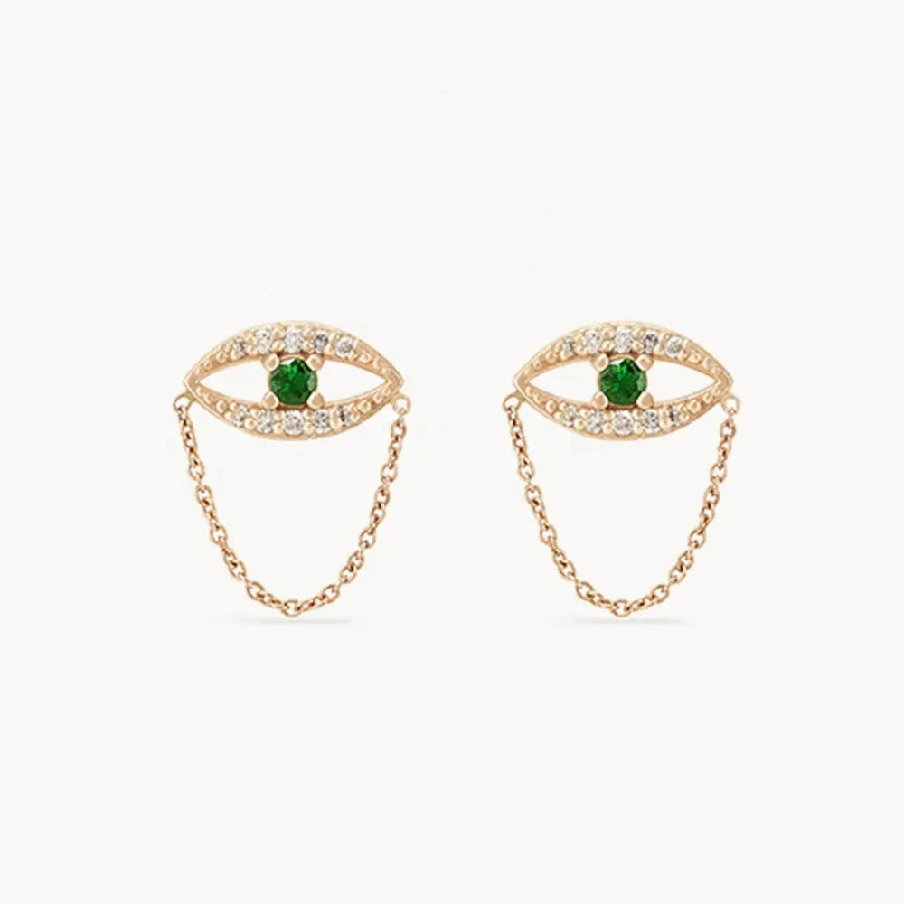 LOZRUNVE Brilliant 18k Gold Crystal Emerald Evil Eye Stud Earring Sterling Silver 925