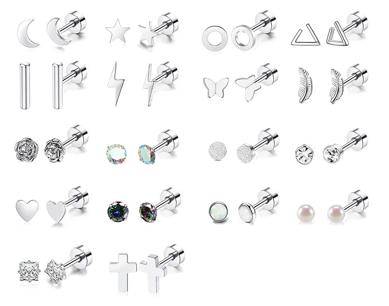 Piercing Jewelry Tiny Cartilage Hypoallergenic Flat Back Moon Star Earrings Sets