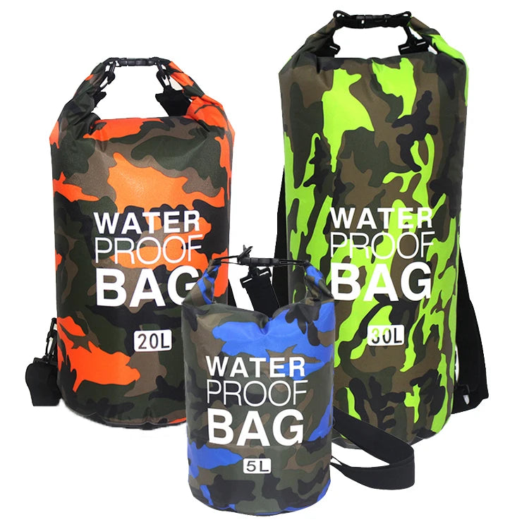 Custom 2L 5L 10L 15L 20L 30L PVC Ocean Camping Hiking Travelling Backpack Camouflage Double Shoulder Waterproof Dry Bag