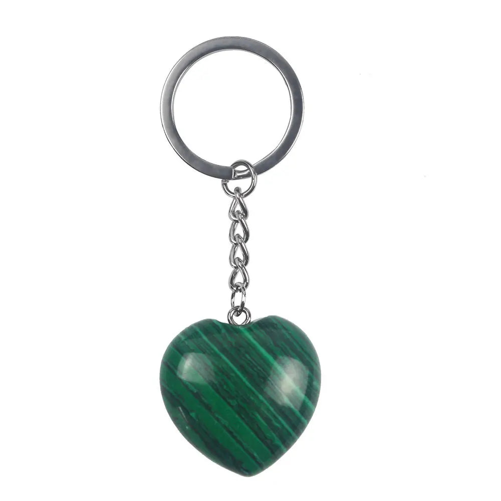 DIY Good Quality Natural Stone_ Love Keychain Heart Pendant Gift Accessories Raw Stone Malachite Key Chain Folk Crafts