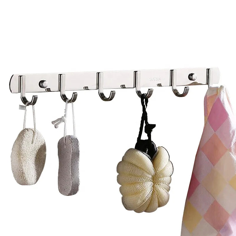 Custom Stainless Steel 304 Over-the-Door Hanger with 6 Hooks Eco-Friendly & Durable for Coats Clothes Hats Towels Jackets