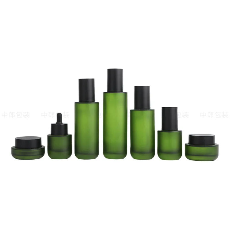 30g 50g 100g  30ml 45ml 100ml 120ml 150ml  Green Glass Bottle Skin Care Lotion Cream Bottle Set Glass Packaging