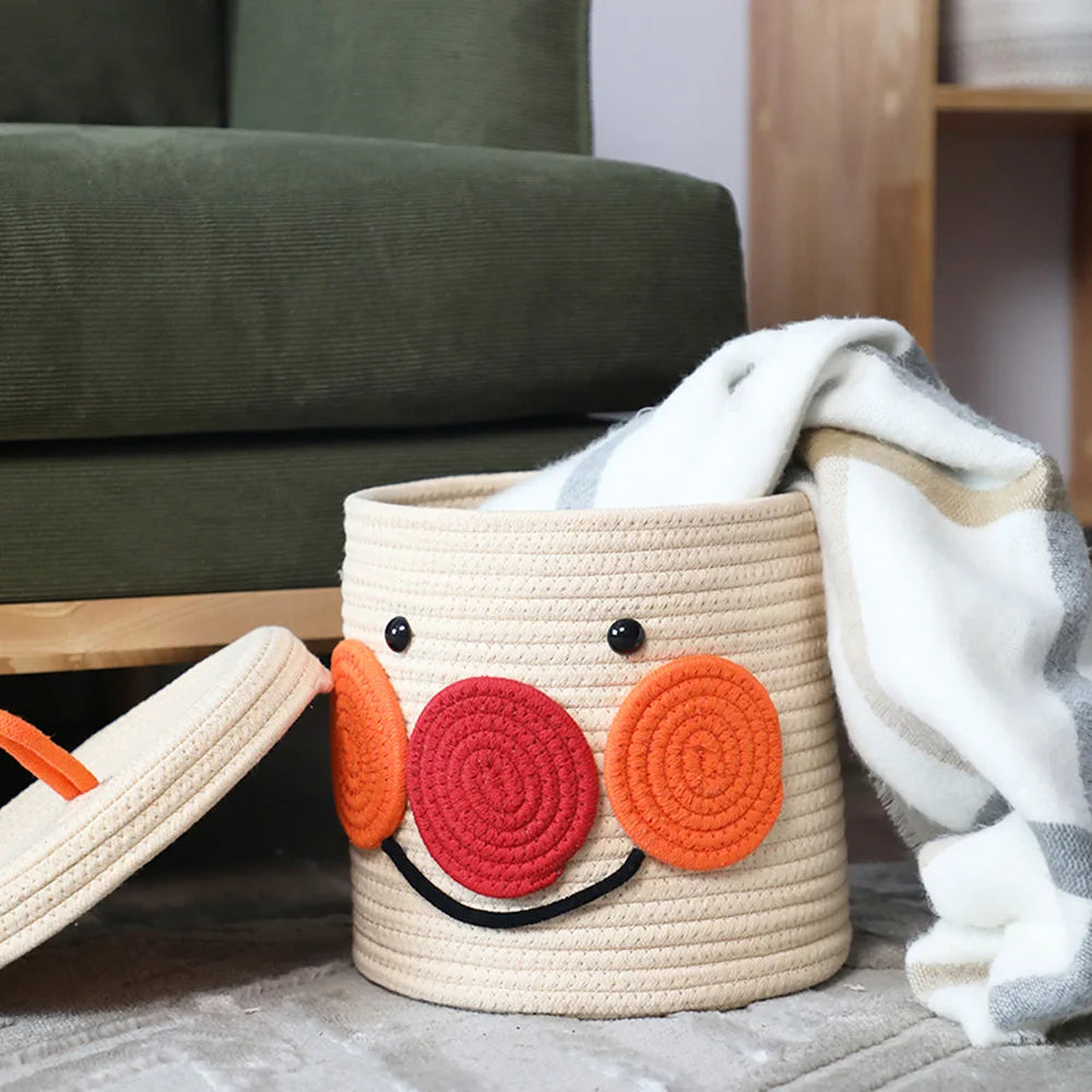 Cotton Rope Storage Basket with Cute Design Toy Storage Bin Woven Laundry Hamper