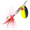 Wholesale SP022 6.3cm 7.1g/6.6g Rotating Sequins Metal Spinner Bait Spoon Fishing Lure with Feather Hook