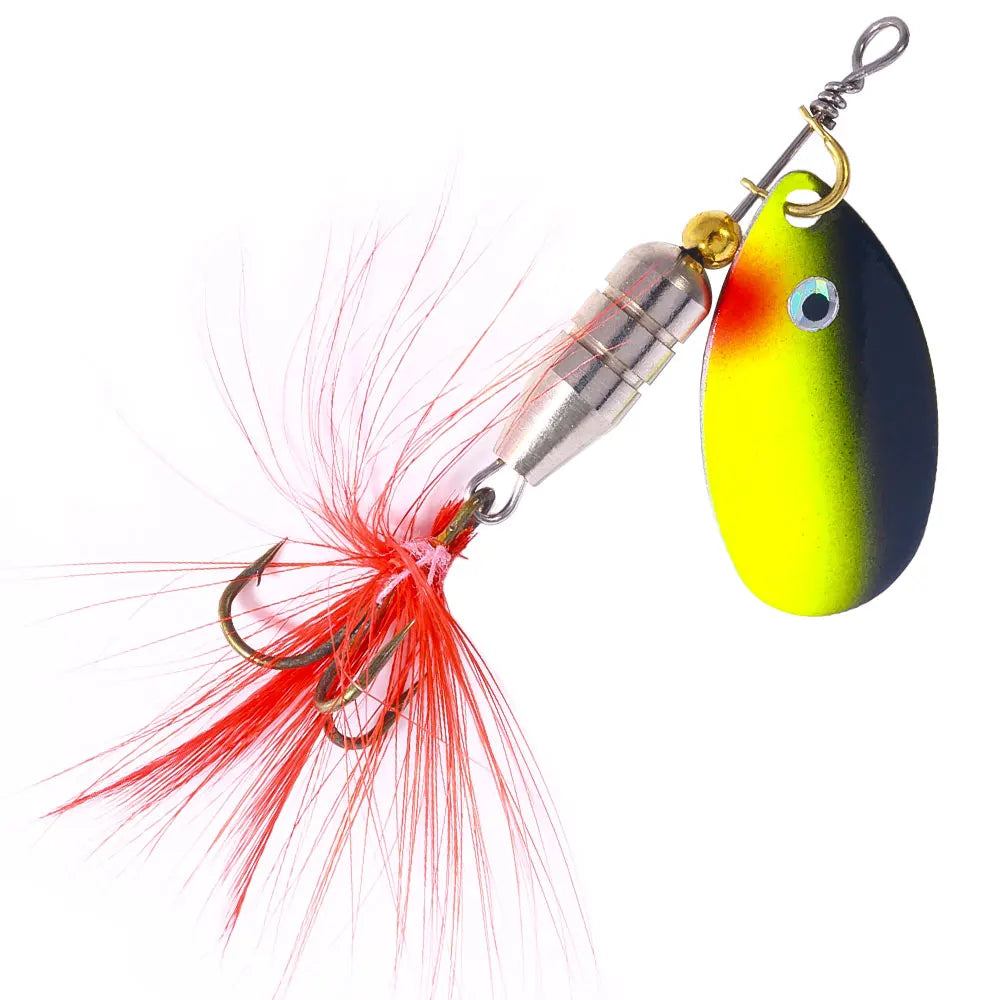 Wholesale SP022 6.3cm 7.1g/6.6g Rotating Sequins Metal Spinner Bait Spoon Fishing Lure with Feather Hook